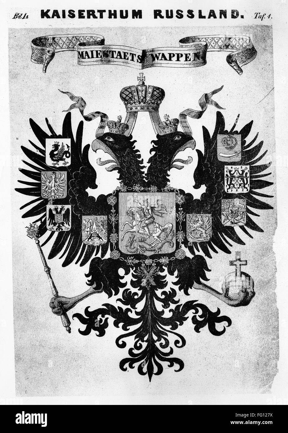 RUSSIA: COAT OF ARMS. /nThe coat of arms of the Russian Empire. German engraving, 19th century. Stock Photo