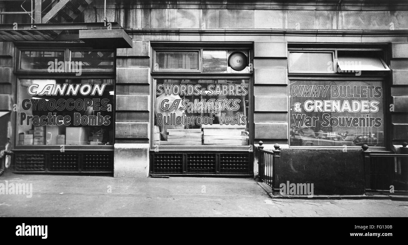 NYC STOREFRONT, c1965. /nThe window of an army surplus store in Lower