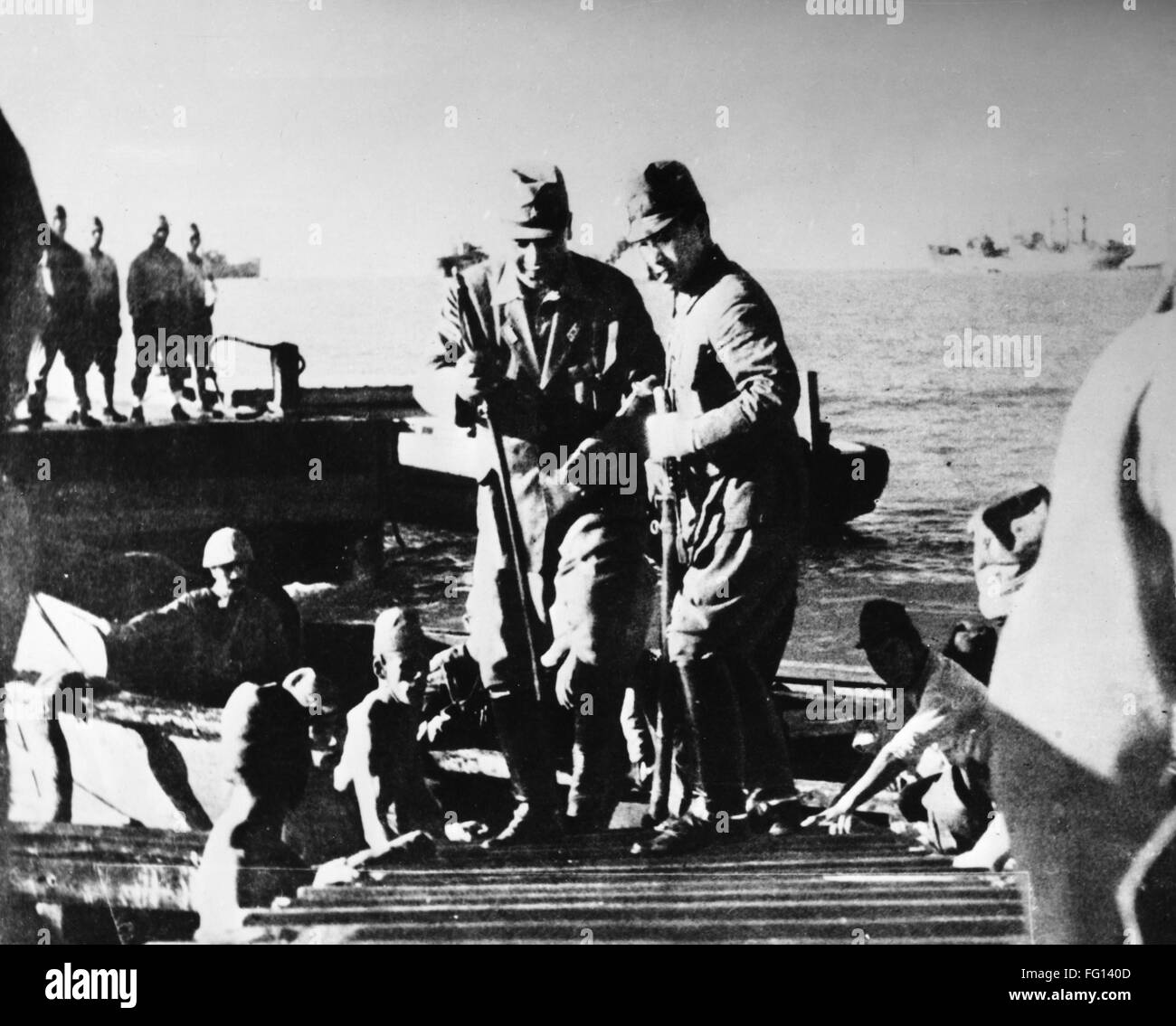 WWII: PHILIPPINES, 1941. /nJapanese Lt. Gen. Masaharu Homma landing on the shores of Lingayen Gulf, Luzon, Philippines, on 24 December 1941. Japanese photograph, 1941. Stock Photo