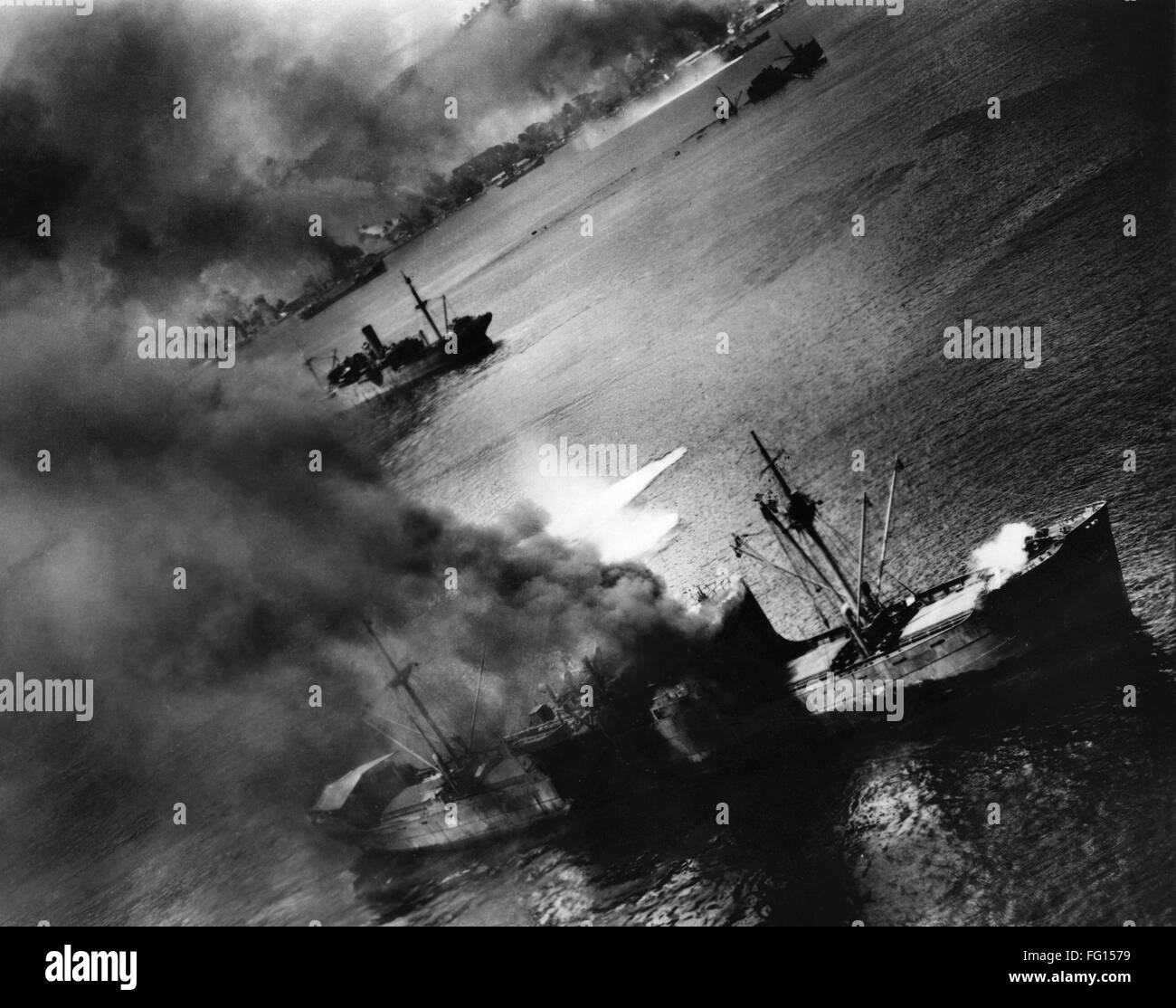 Ships Aflame during Pearl Harbor Attack New World War II Photo 6 Sizes! 