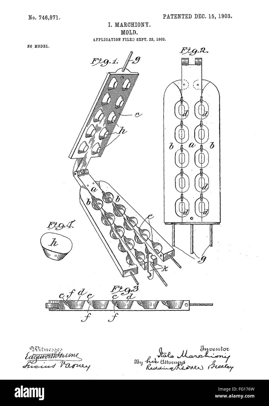 ICE CREAM CONE MOLD, 1903. /nDrawing from Italo Marchiony's patent for