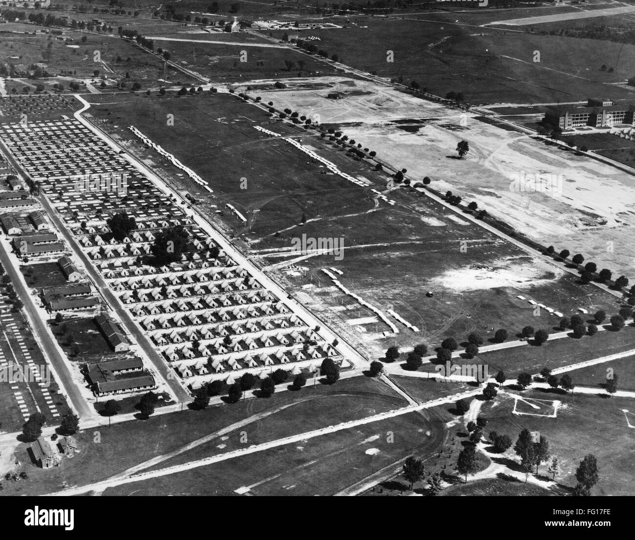 U.S. ARMY FORT DIX, 1940. /nAerial view of the grounds of Fort Dix