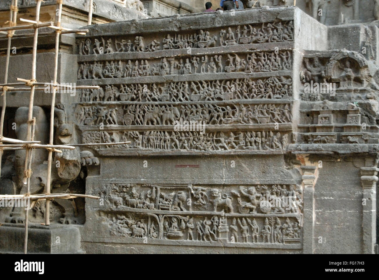 Statues carved on stone panel in cave no 16 , Ellora , district ...