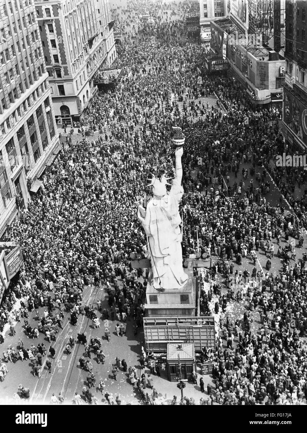 WWII VE DAY, 1945. /nAerial view of the crowd gathered in Times