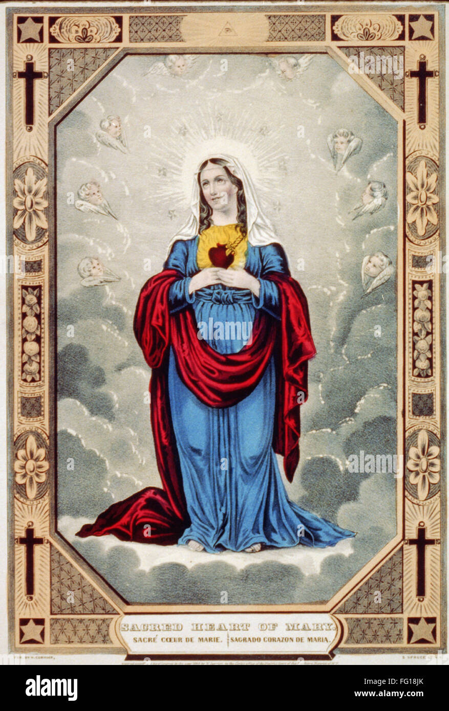 IMMACULATE HEART OF MARY. /nDevotional name used to refer to the Virgin  Mary. Also called The Sacred Heart of Mary, the heart represents her love  for God and compassion for people. Lithograph