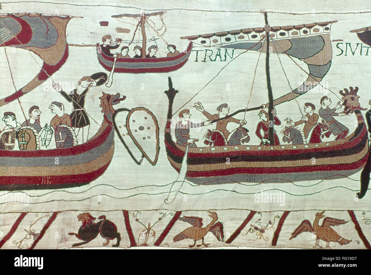 BAYEUX TAPESTRY. /nDuke William's invasion fleet crossing the English