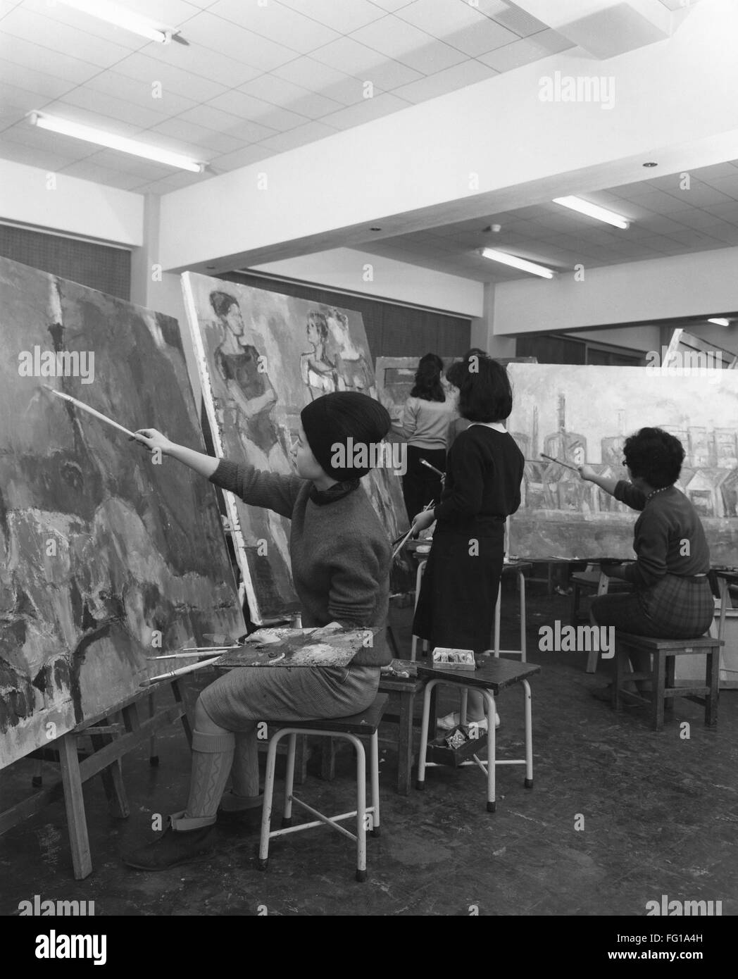 JAPAN PAINTING CLASS. /nA painting class in Japan. Photograph, mid 20th century Stock Photo Alamy