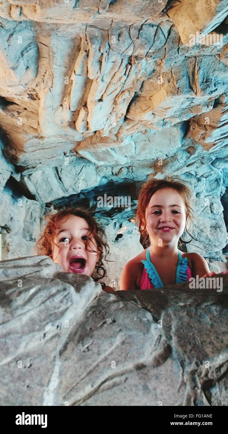 Happy Children In Cave Stock Photo