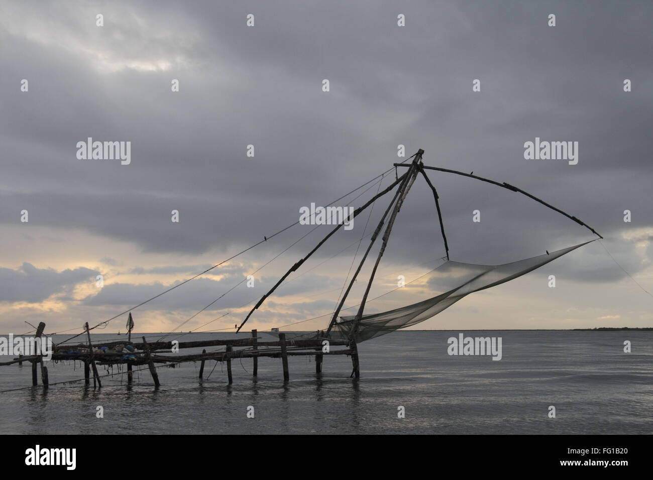Chinese fishing net at Kochi harbour , Kochi , Kerala , India Stock