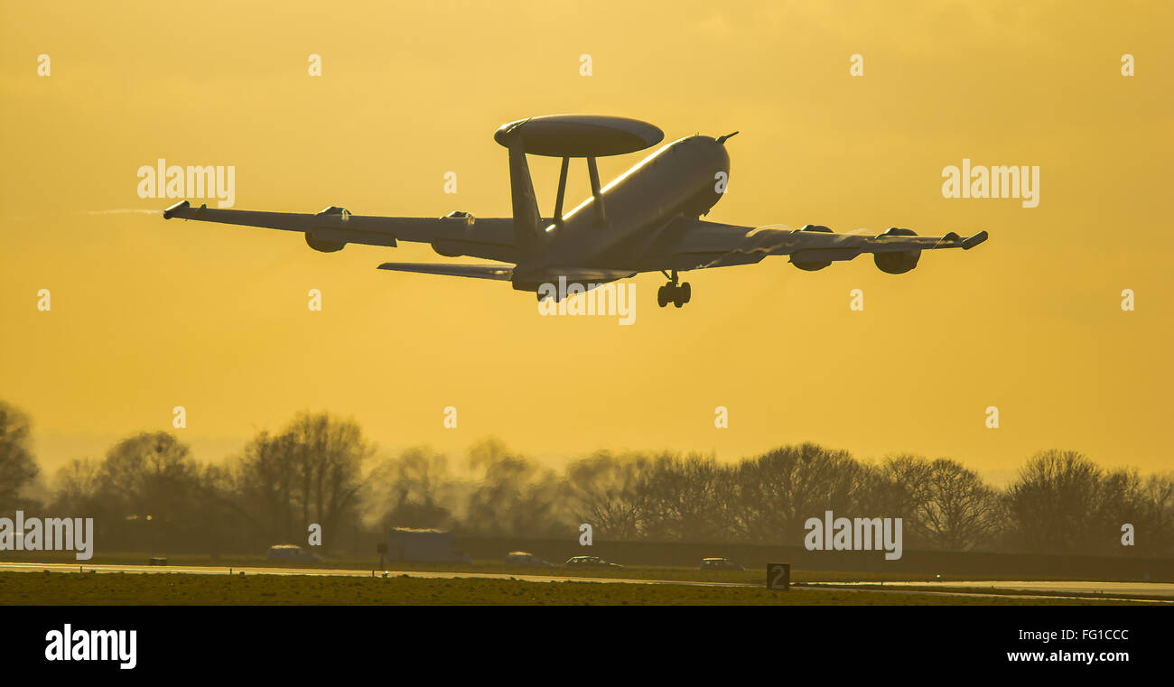 Awacs E-3 Sentry leaving Coningsby 15/2/16 Stock Photo