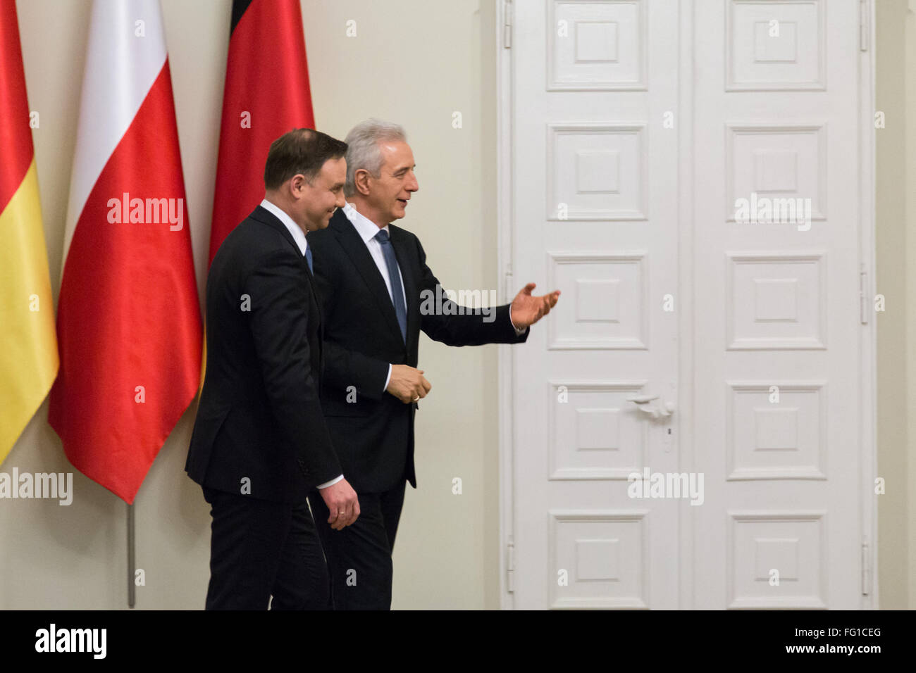 Warsaw, Poland. 17th Feb, 2016. Polish President Andrzej Duda and President of the German Bundesrat Stanislaw Tillich during a meeting in Presidential Palace on 17 February 2016 in Warsaw, Poland. Credit:  MW/Alamy Live News Stock Photo