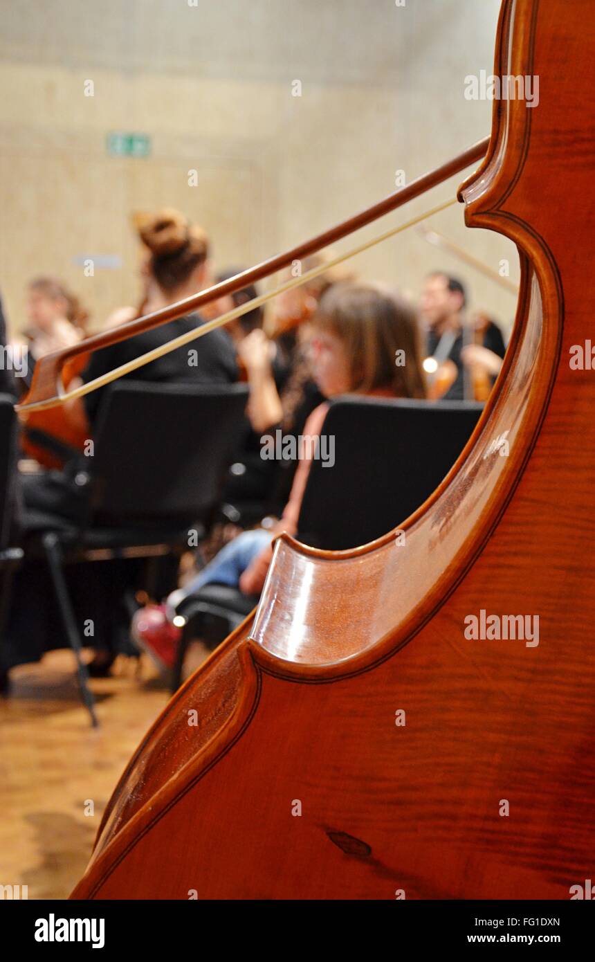 Close-Up Of Violin With Bow Stock Photo