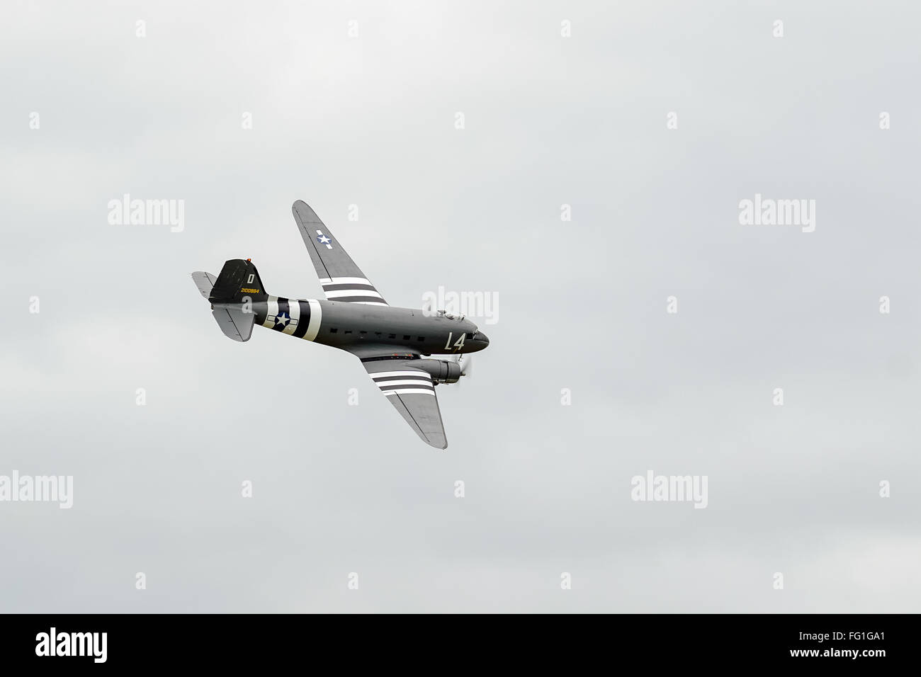 Douglas C-47A Skytrain N147DC flying over Shoreham Airfield Stock Photo