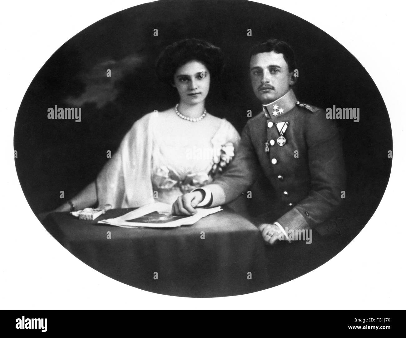 KARL I OF AUSTRIA (1887-1922). /nThe last Emperor of Austria, and the last monarch of the Habsburg Dynasty. He reigned as Emperor Karl I of Austria, King Charles III of Bohemia and King Charles IV of Hungary from 1916 until 1918. Betrothal portrait with P Stock Photo