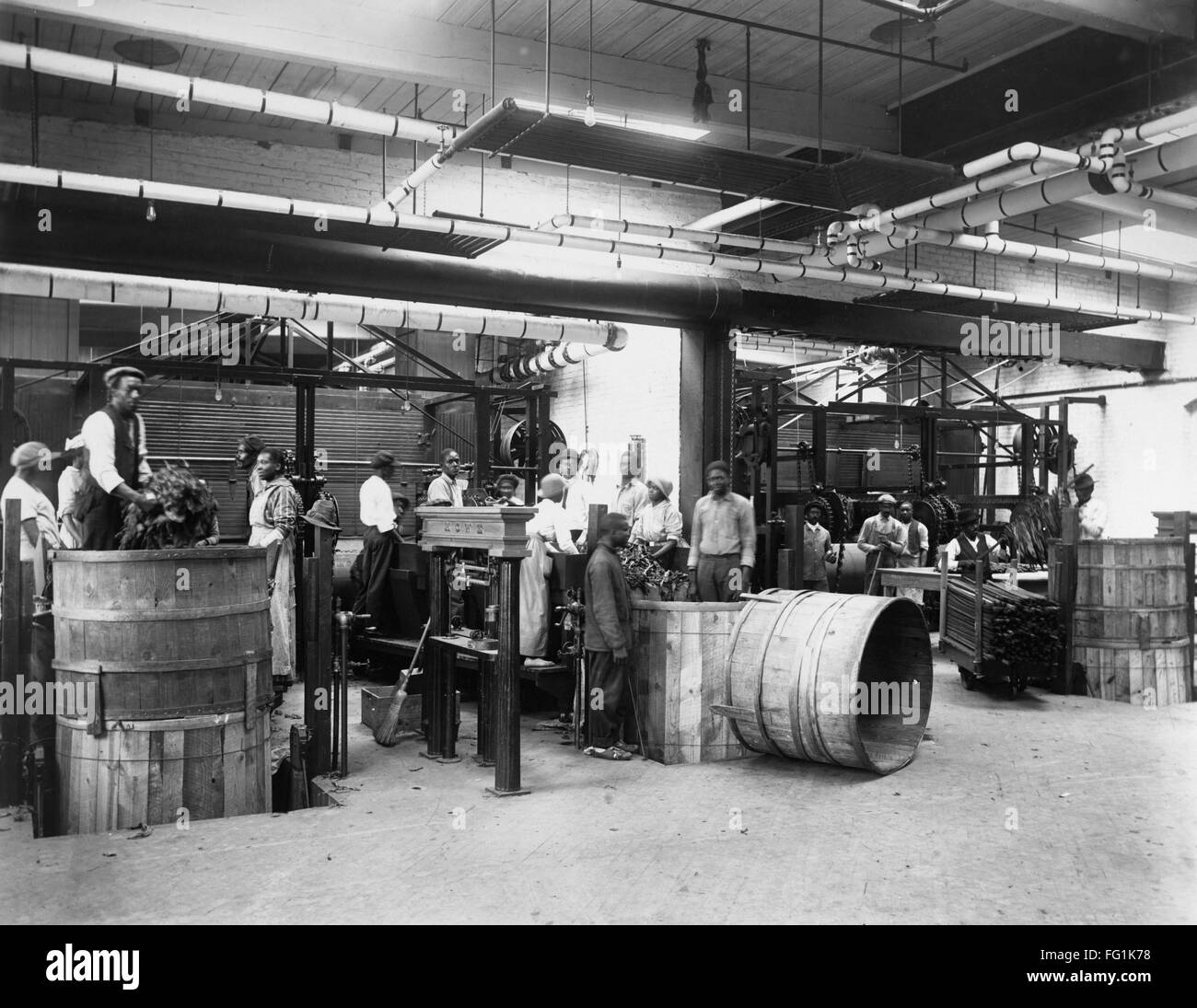 TOBACCO FACTORY. /nMen and women at work in a tobacco factory