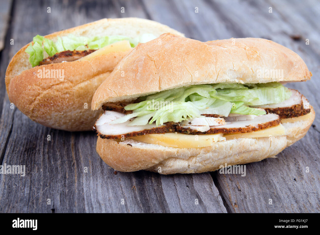 smoked turkey mini sandwiches on table Stock Photo