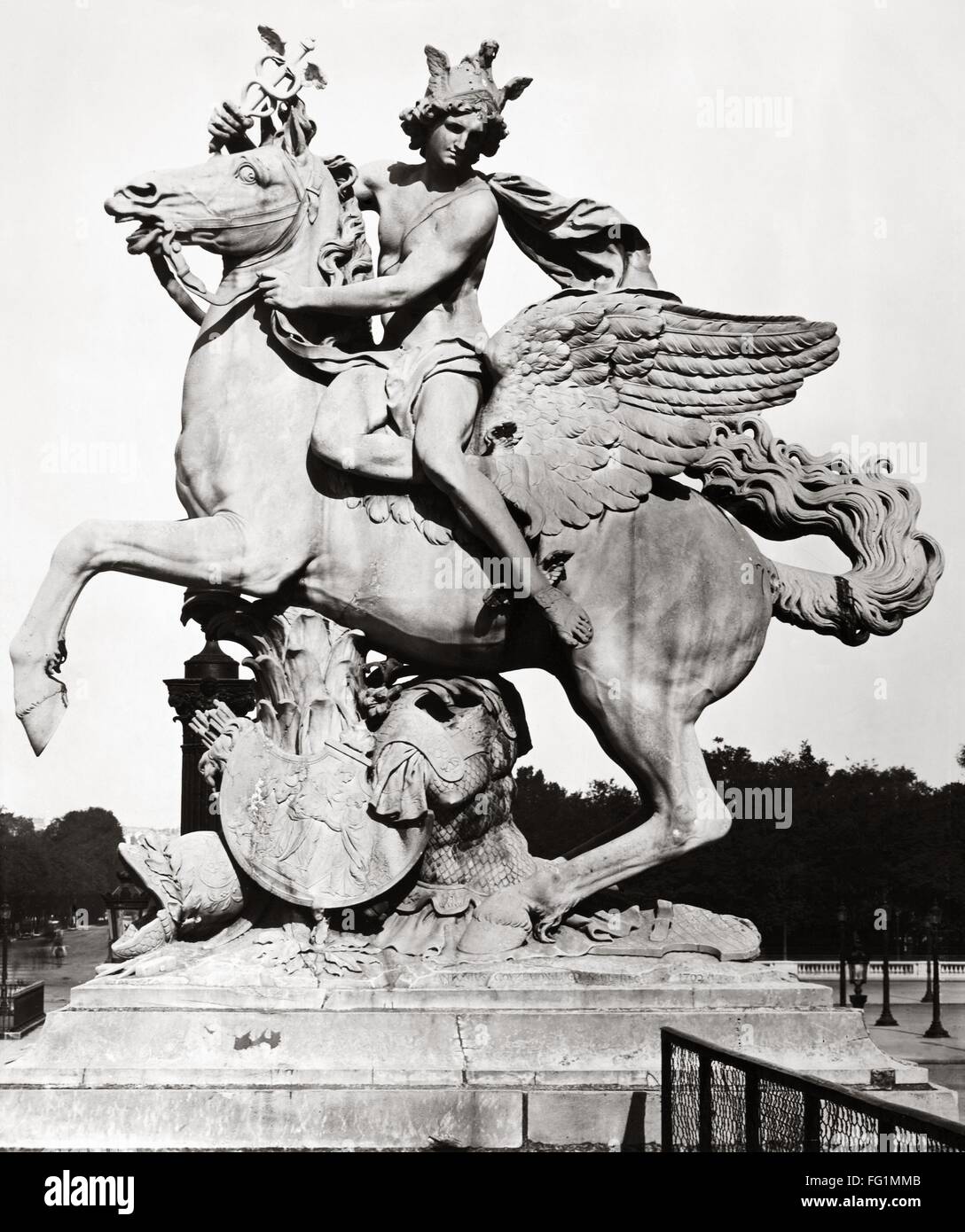 COYSEVOX: MERCURY & PEGASUS. /nMercury Riding Pegasus. Sculpture in the Tuilerie Gardens in Paris, by Charles-Antoine Coysevox, 1699-1702. Stock Photo