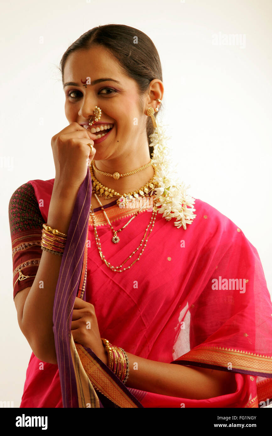 South Asian Indian Maharashtrian girl wearing traditional Navwari sari