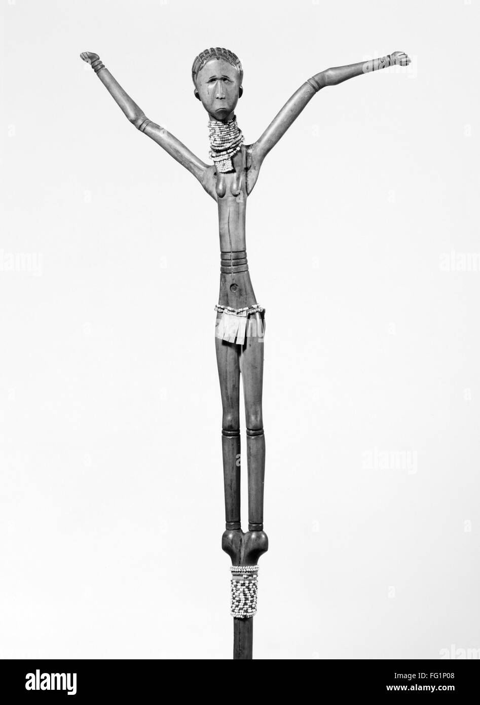 AFRICA: STAFF FIGURE. /nDetail of a wood staff made by the Kongo people from the Democratic Republic of the Congo, late 19th or early 20th century. Photograph. Stock Photo
