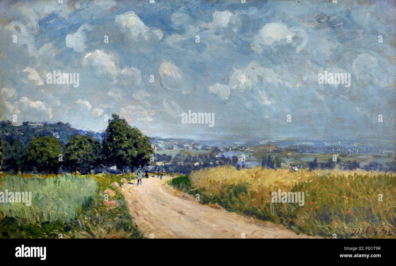 Route tournante vue de la Seine winding road a view to the Seine by ALFRED SISLEY (1839 - 1899)  British / French Impressionist France Stock Photo