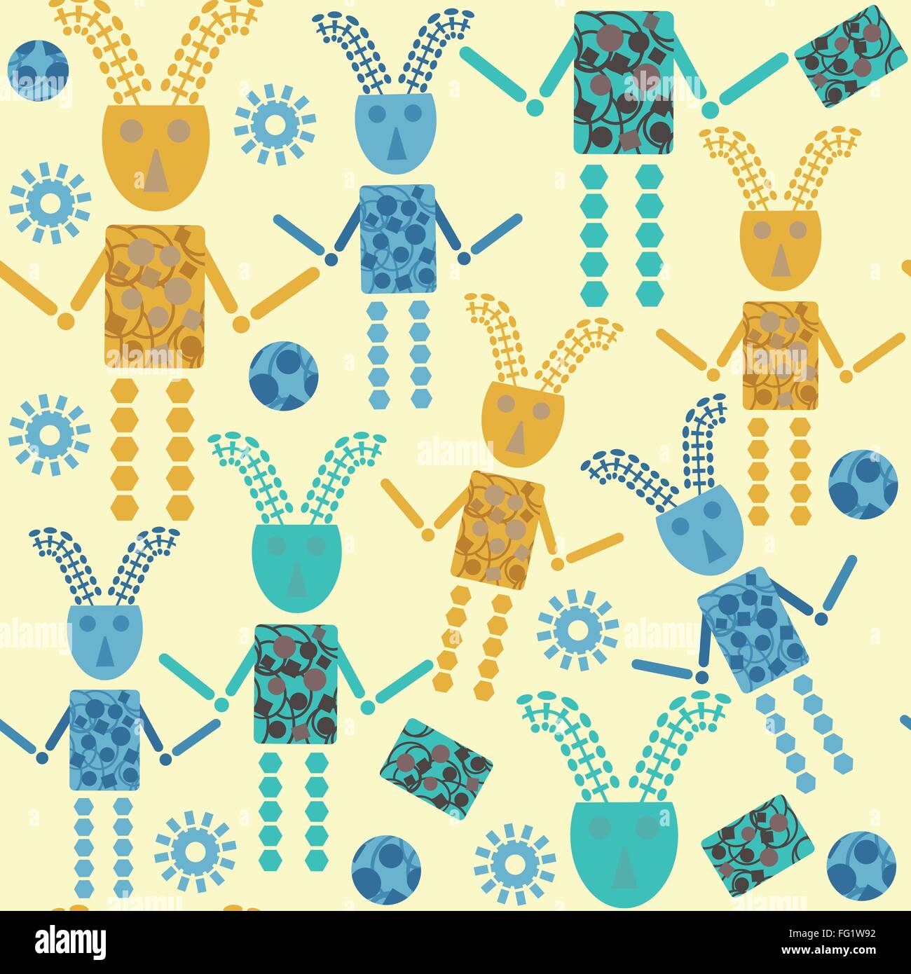 Cute robots  seamless pattern and seamless pattern in swatch menu, vector illustration Stock Vector