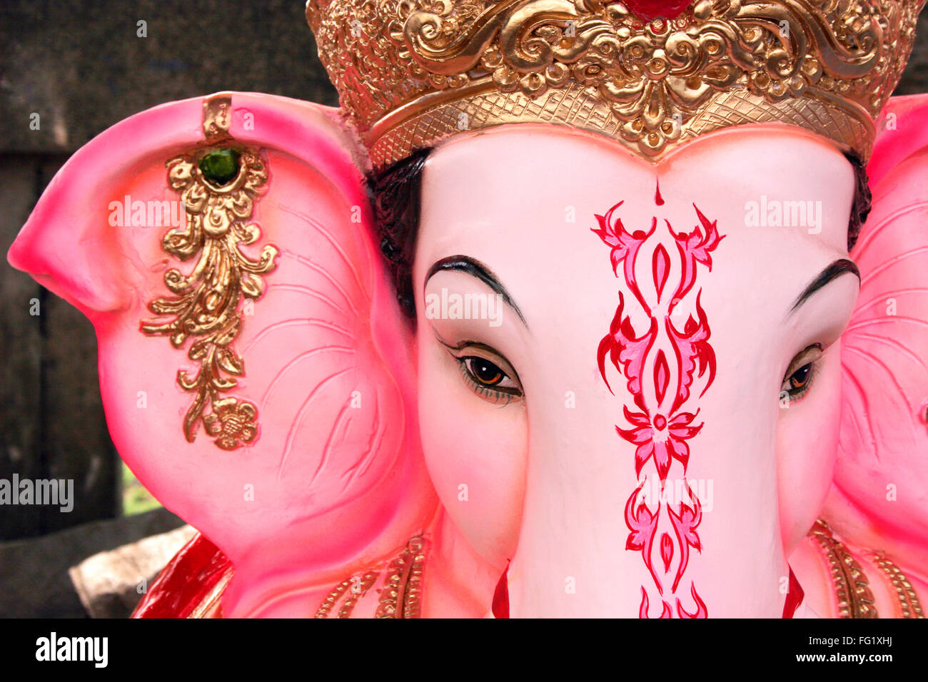 Portrait of idol of lord ganesha elephant headed god , Pune , Maharashtra , India Stock Photo