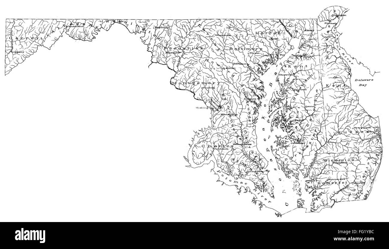 MAP: MARYLAND, 1893. /nA base map of Maryland, 1893 Stock Photo - Alamy