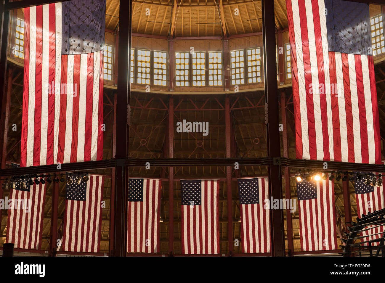 United States, Maryland, Baltimore, B&O Railroad Museum, flags inside round house Stock Photo