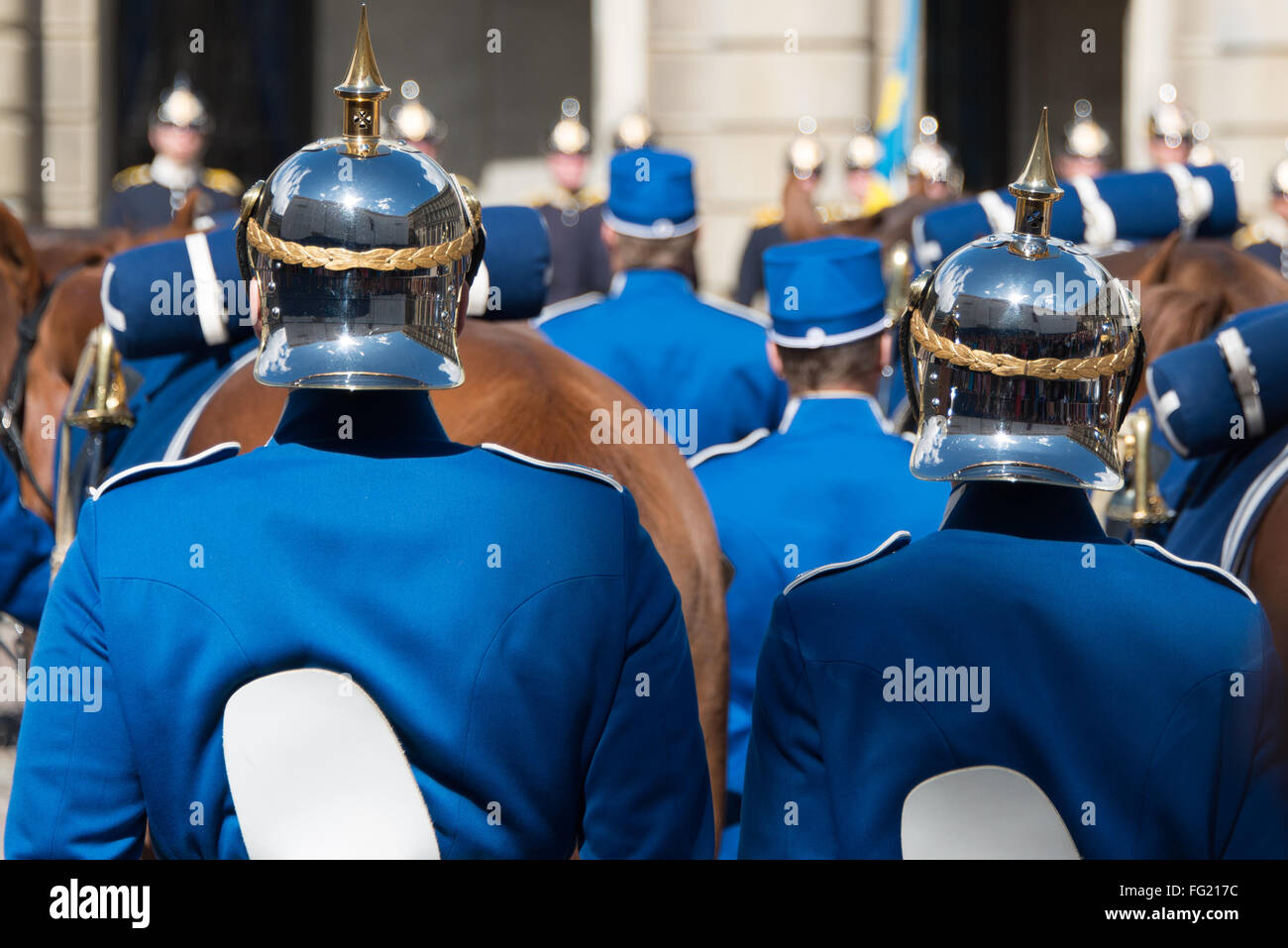 Rear View Of Royal Guards In Parade Stock Photo