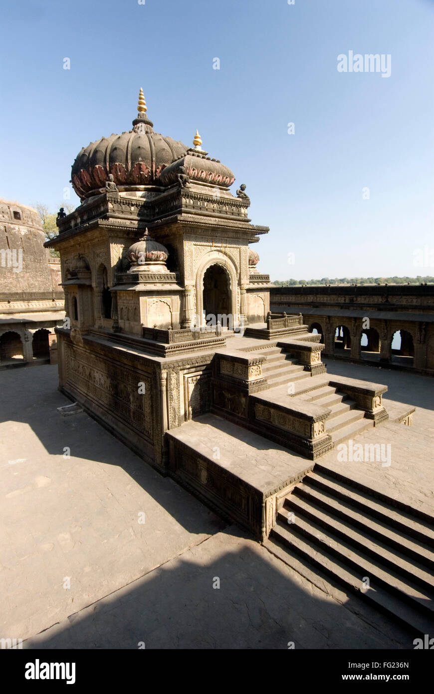 Beautifully constructed chhatri in Maheshwar temple compound on bank of Narmada river , Madhya Pradesh , India Stock Photo