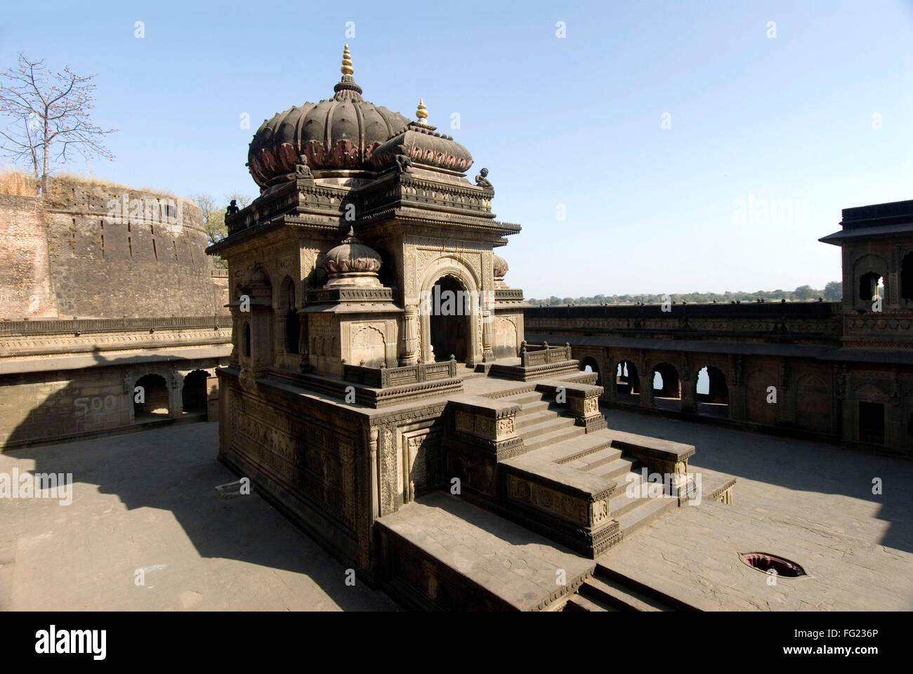 Beautifully constructed chhatri in Maheshwar temple compound on bank of Narmada river , Madhya Pradesh , India Stock Photo