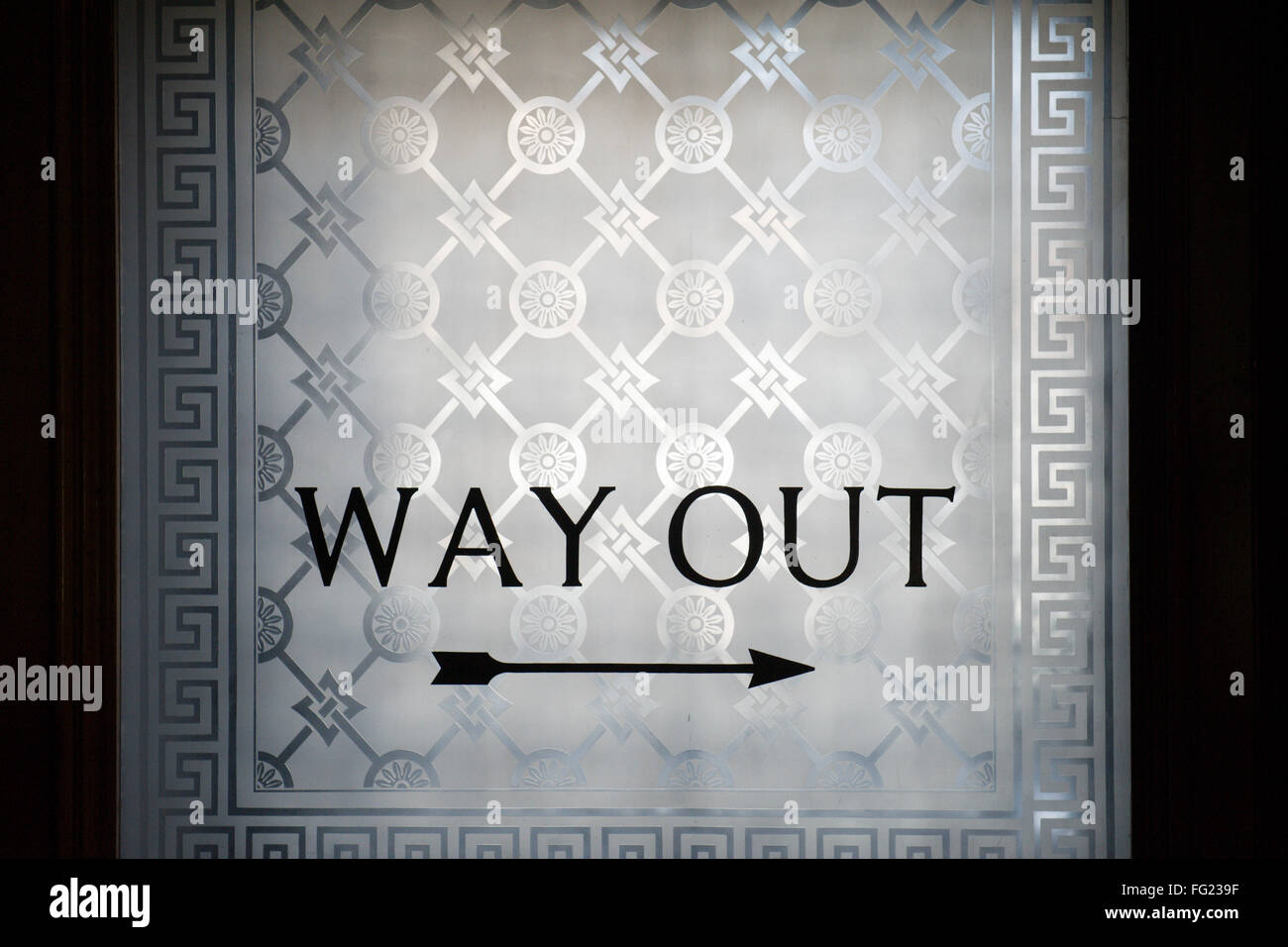 Way Out sign written on a Pub door Stock Photo