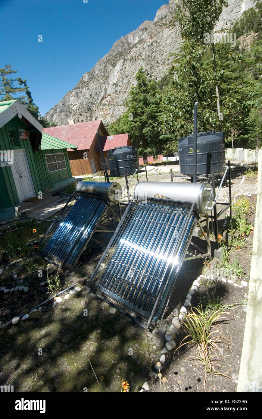 Solar water heater at Gangotri village , Uttaranchal , India - stp 209714 Stock Photo