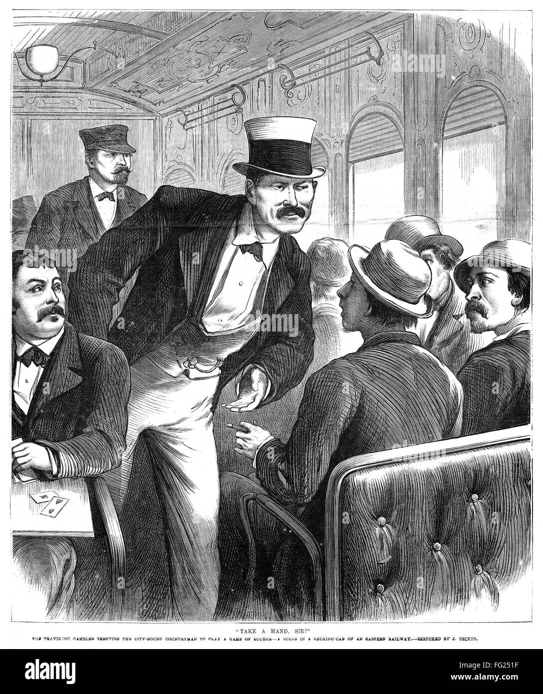 TRAIN TRAVEL, 1873. /n'Take a Hand Sir.' A traveling gambler ...