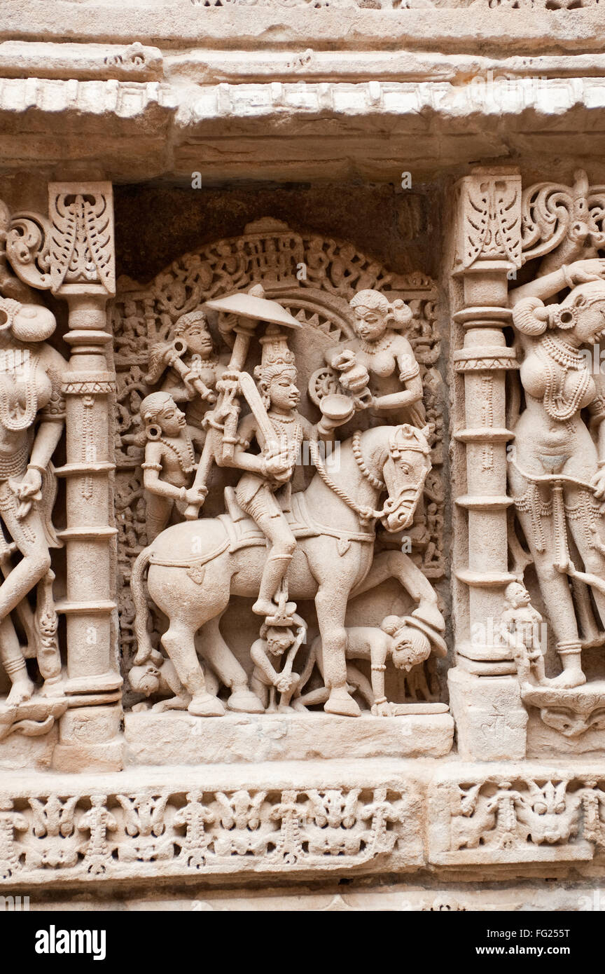 Sculpture of kalki on the wall of queens step well ; Patan ; Gujarat ; India Stock Photo Alamy