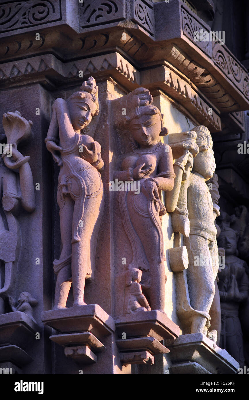 apsara and nayika touching breasts kandariya mahadeva temple Khajuraho madhya pradesh india Stock Photo
