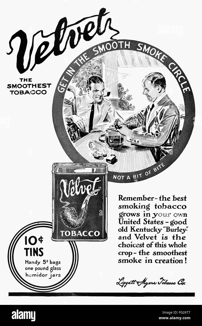 TOBACCO AD, 1913. /nAmerican magazine advertisement for Velvet tobacco