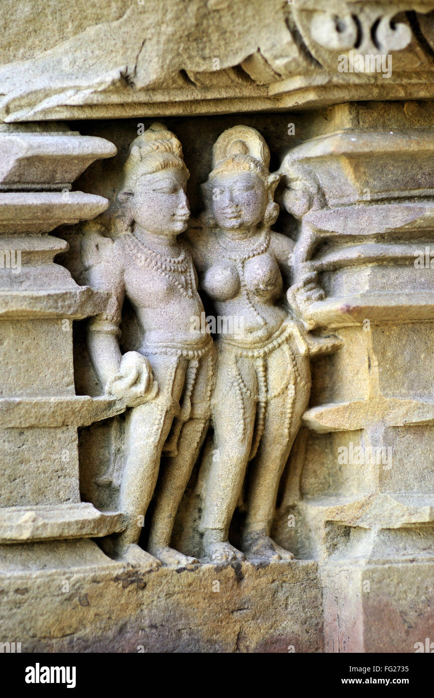 Khajuraho loving couple on wall of lakshmana temple madhya pradesh india Stock Photo