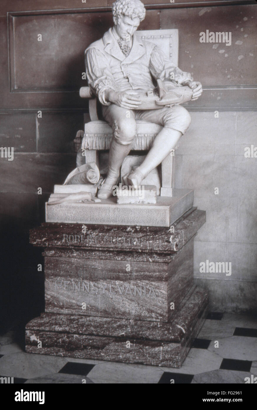 ROBERT FULTON (1765-1815). /nAmerican engineer and inventor. Statue of Fulton in the National Statuary Hall in the United States Capitol in Washington, D.C. Marble, 1889, by Howard Roberts. Stock Photo