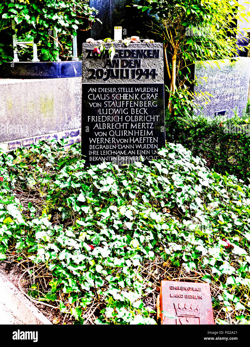 Memorial site for the resistance fighter of the 20. July 1944 - von Stauffenberg, Beck, Haeften, von Quirnheim - Widerstandskmpfer 20. Juli Stock Photo