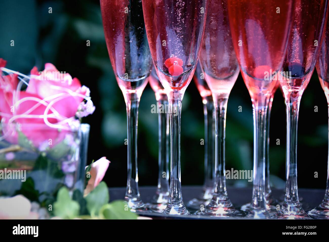 Cocktails In Flutes On Table Stock Photo Alamy