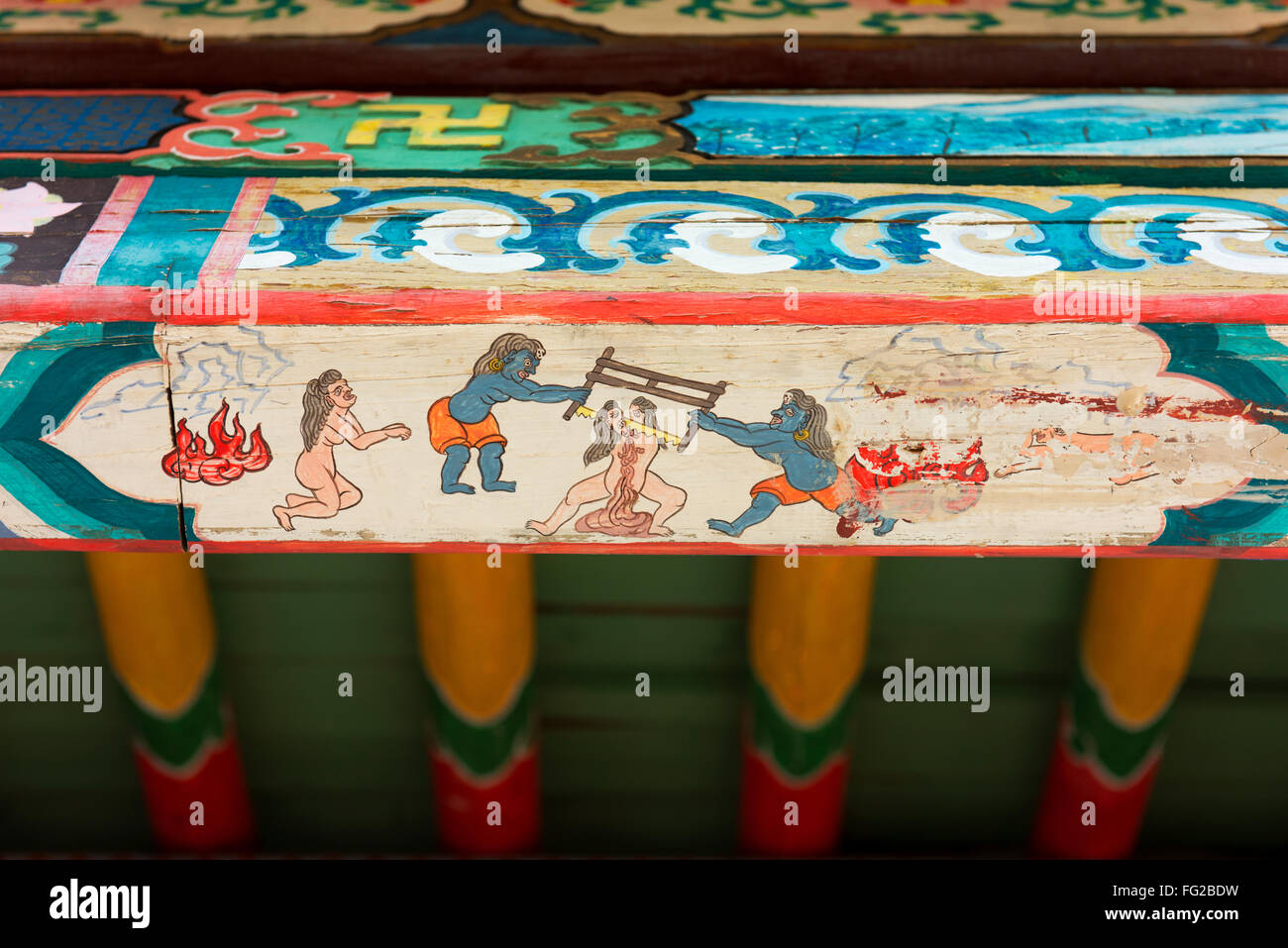 Horrific scenes of hell at the Aryapala Bhuddist Meditation Center. Stock Photo