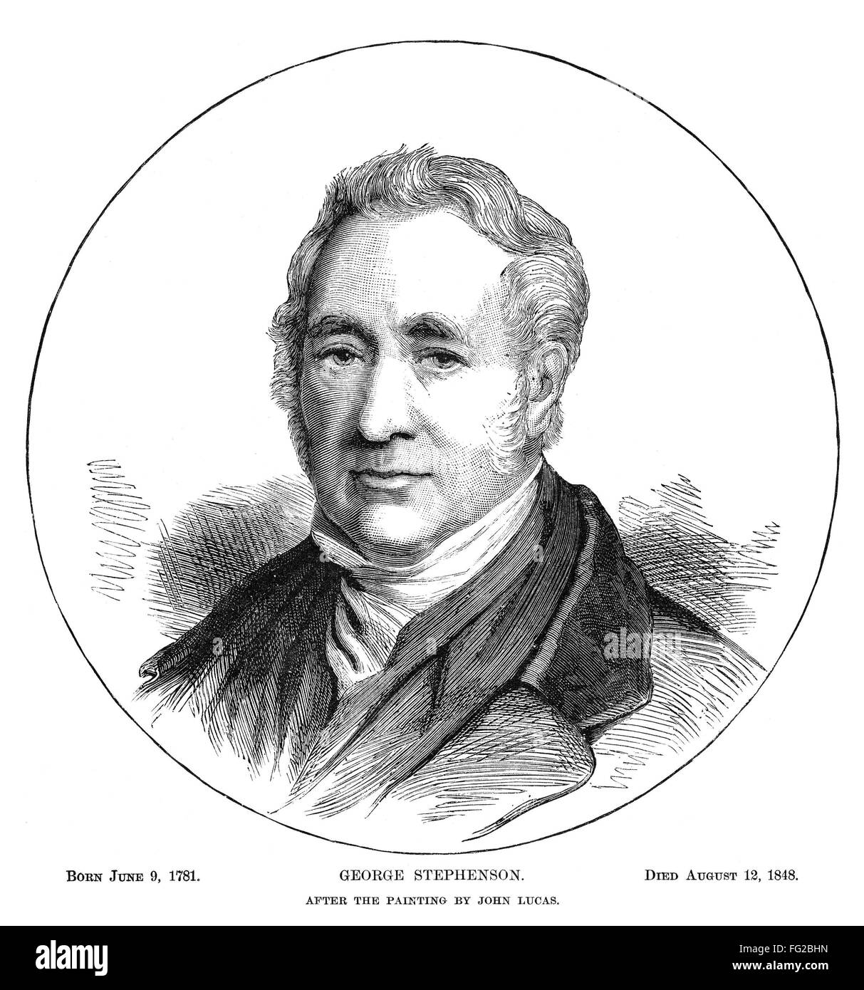 GEORGE STEPHENSON /n(1781-1848). English inventor and founder of railways. Engraving after a painting by John Lucas, American, 1881. Stock Photo