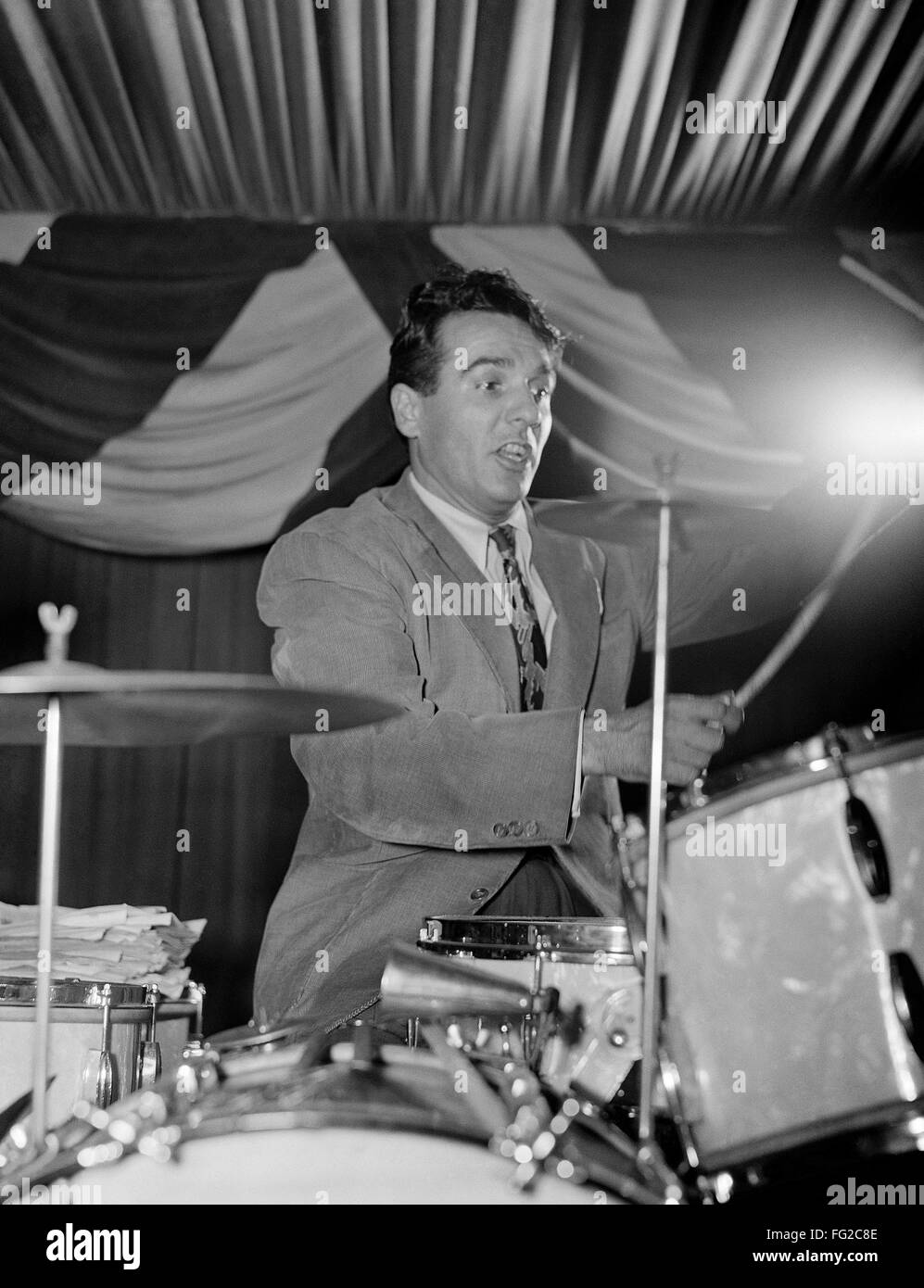 GENE KRUPA (1909-1973). /nAmerican jazz musician. Performing at the 400 Restaurant in New York City. Photograph by William P. Gottlieb, c1946. Stock Photo