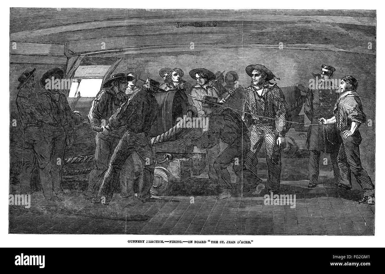 BRITISH NAVY PRACTICE, 1854. /n'Gunnery Practice Firing.' Members of