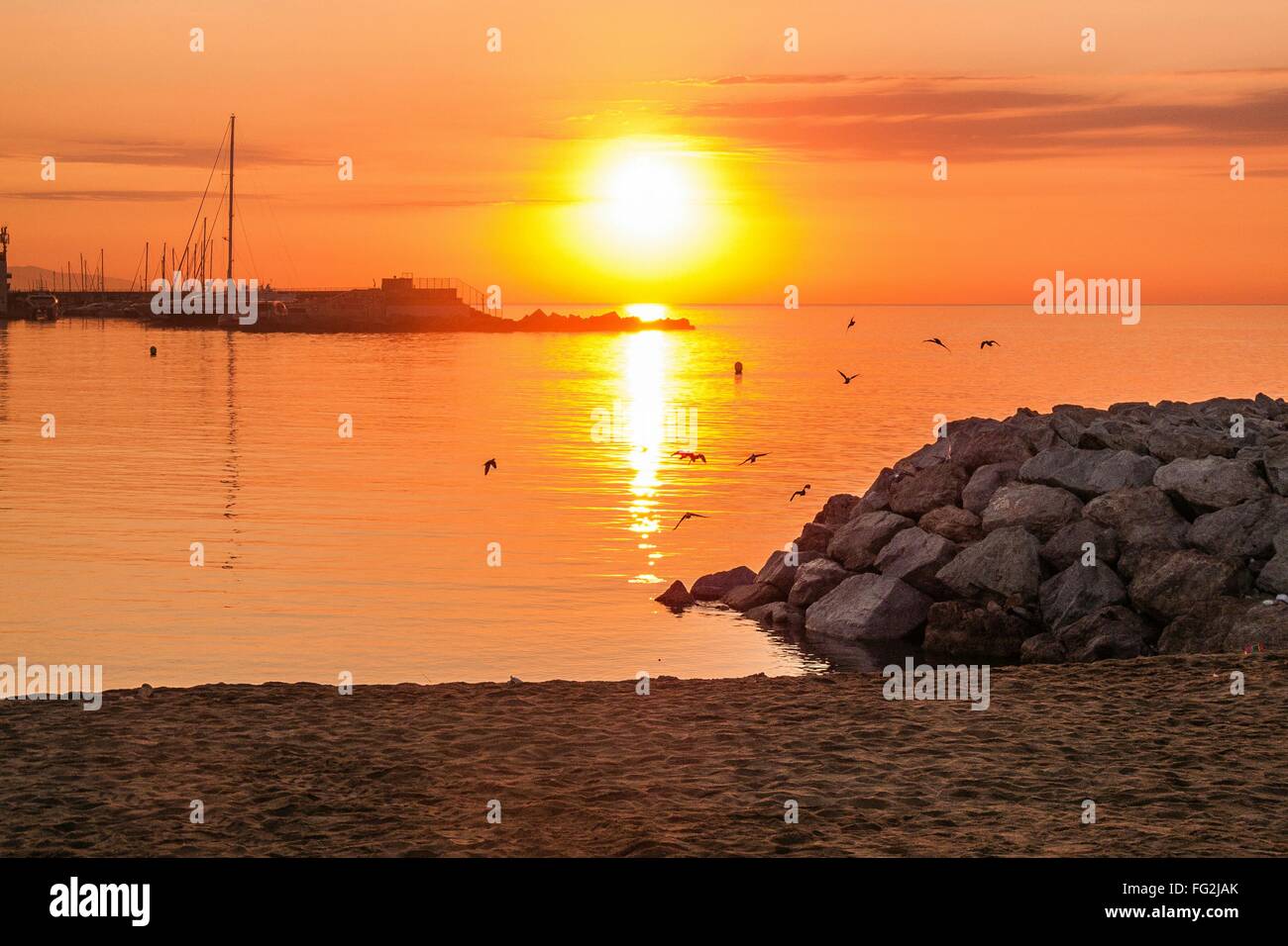 View Of Seascape At Sunset Stock Photo