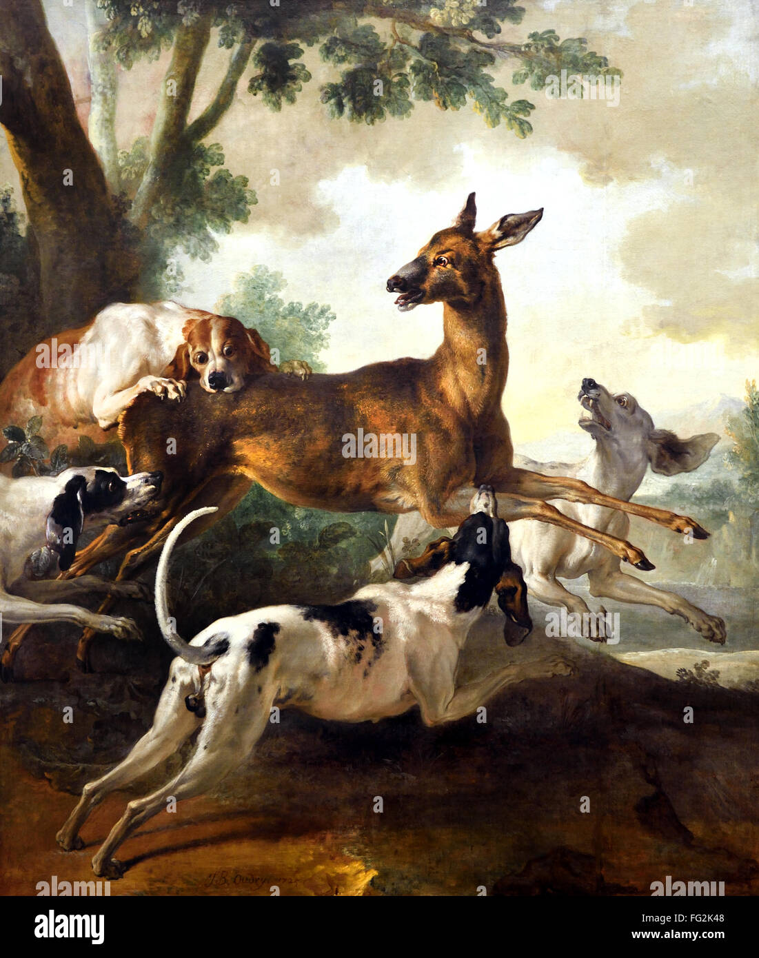 ROE HUNT OR ROE AT BAY 1725 JEAN BAPTISTE OUDRY (1686 - 1755) France French Stock Photo