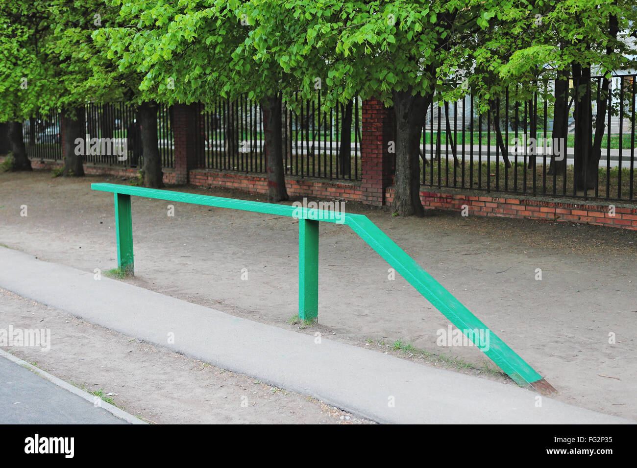 gymnastic balance beam on the natural background of the playground Stock Photo