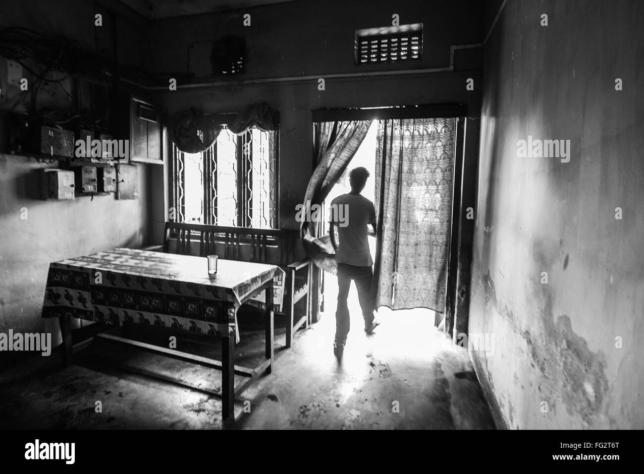 Rear View Of Man Walking In Restaurant Stock Photo Alamy