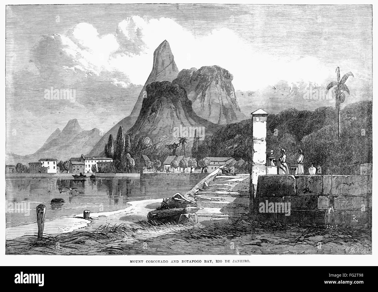 RIO DE JANEIRO, 1864. /n'Mount Corcovado and Botafogo Bay, Rio de Janeiro,' Brazil. Wood engraving, English, 1864. Stock Photo